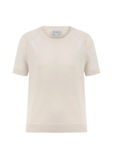 MERINO WOOL BLEND KNIT TOP NATURAL - 6