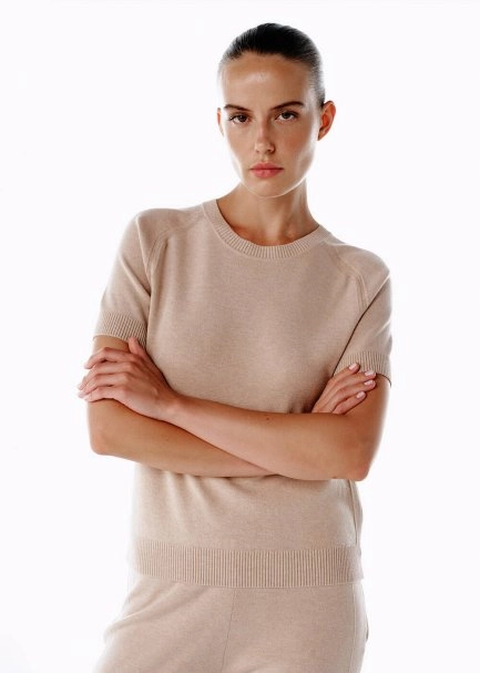 MERINO WOOL BLEND KNIT TOP POWDER - 3