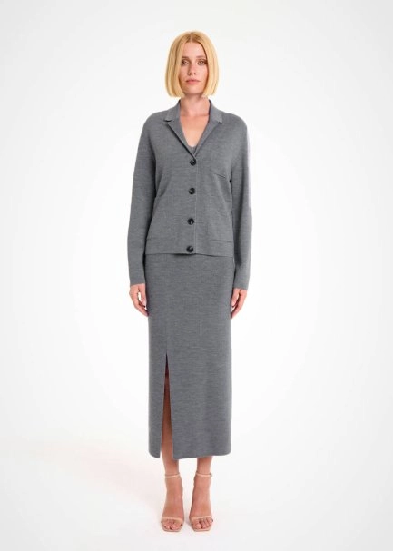 MERINO WOOL BLEND MID GREY KNIT JACKET - 2