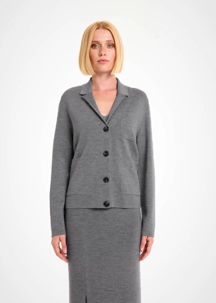 MERINO WOOL BLEND MID GREY KNIT JACKET - 1