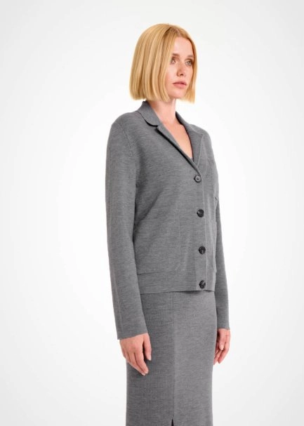 MERINO WOOL BLEND MID GREY KNIT JACKET - 3