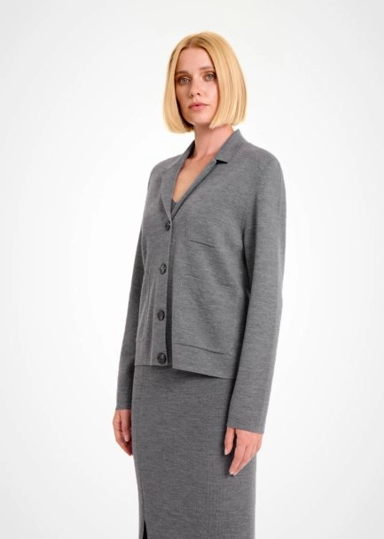MERINO WOOL BLEND MID GREY KNIT JACKET - 4
