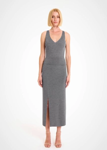 MERINO WOOL BLEND MID GREY KNIT SKIRT - 2