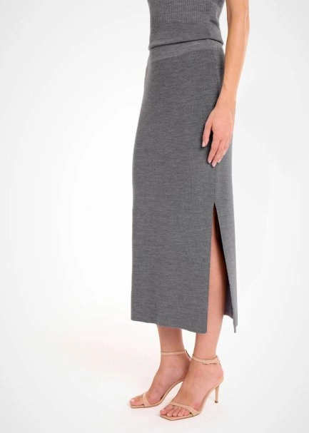 MERINO WOOL BLEND MID GREY KNIT SKIRT - 3