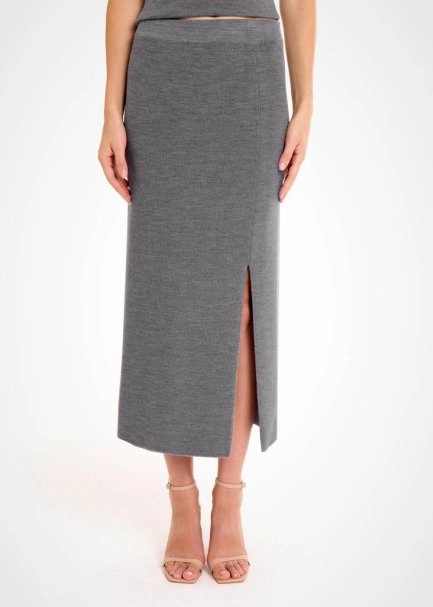 MERINO WOOL BLEND MID GREY KNIT SKIRT - 1