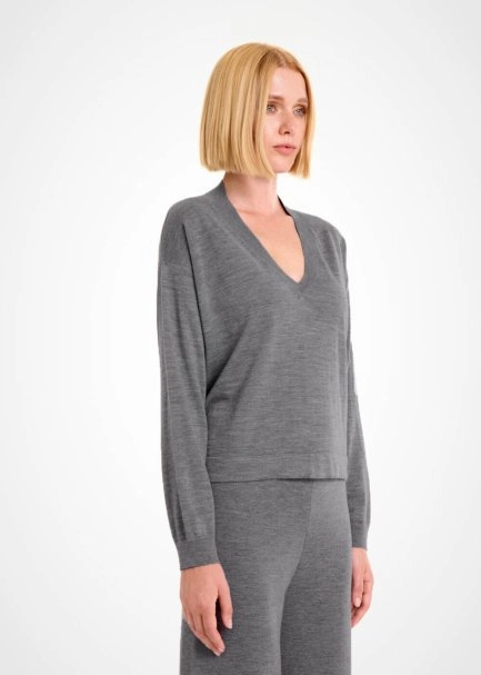 MERINO WOOL BLEND MID GREY SWEATER - 4