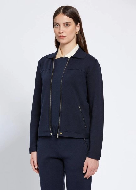 Merino Wool Blend Navy Knit Jacket - 3
