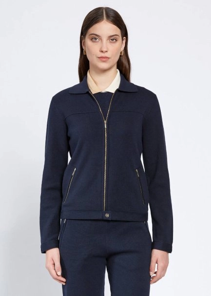 Merino Wool Blend Navy Knit Jacket - 1