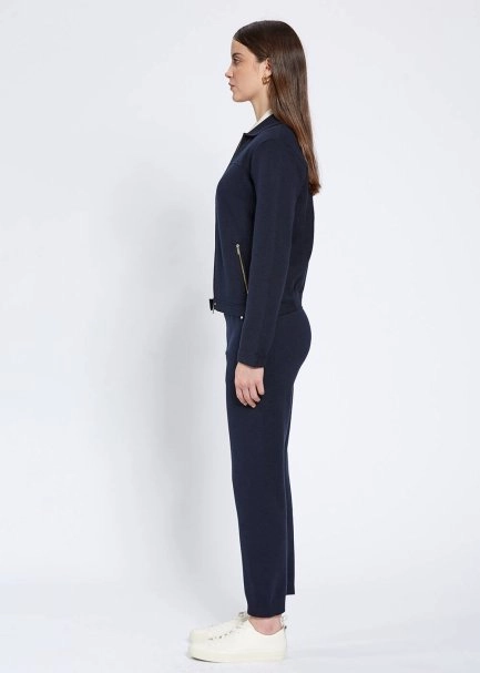 Merino Wool Blend Navy Knit Jacket - 4