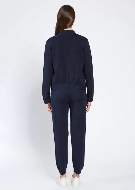 Merino Wool Blend Navy Knit Jacket - 5