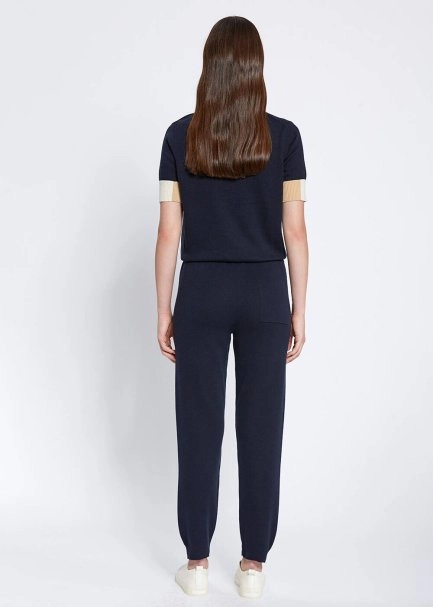 Merino Wool Blend Navy Knit Pant - 5