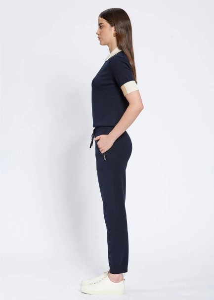 Merino Wool Blend Navy Knit Pant - 4