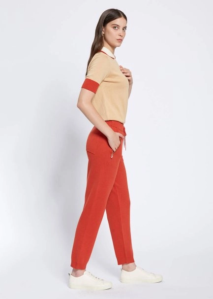 Merino Wool Blend Orange Knit Pant - 4
