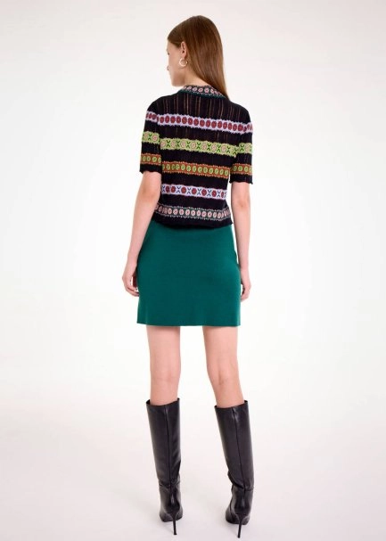 MERINO WOOL BLEND PATTERNED CROP KNIT TOP - 5