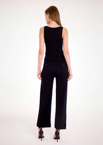 MERINO WOOL BLEND V NECK BLACK KNIT TOP - 5