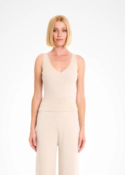 MERINO WOOL BLEND V NECK PANNA KNIT TOP - 1