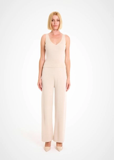 MERINO WOOL BLEND V NECK PANNA KNIT TOP - 2