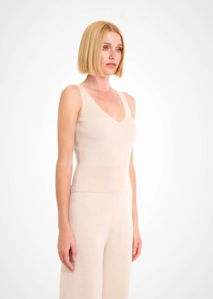 MERINO WOOL BLEND V NECK PANNA KNIT TOP - 4