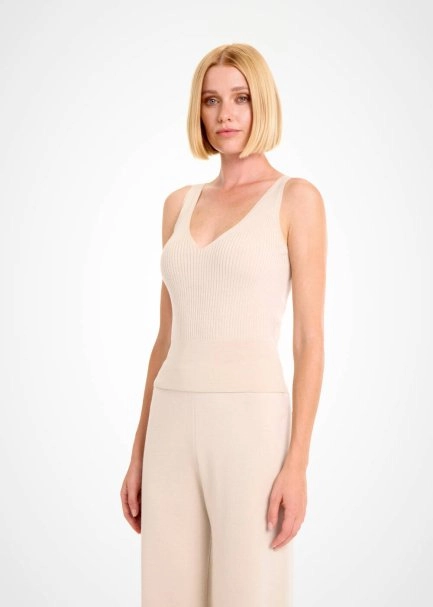 MERINO WOOL BLEND V NECK PANNA KNIT TOP - 3