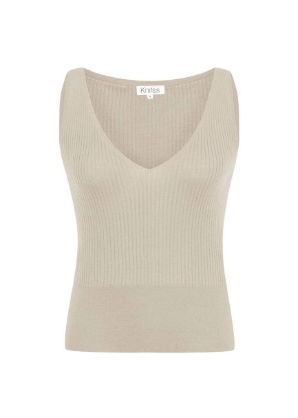 MERINO WOOL BLEND V NECK PANNA KNIT TOP - 6