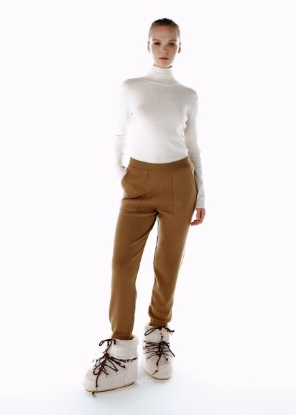 MERINO WOOL KNIT SPORTS PANTS CAMEL - 1