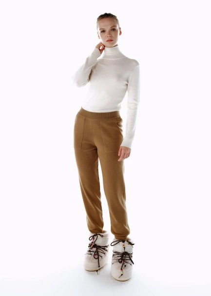 MERINO WOOL KNIT SPORTS PANTS CAMEL - 4