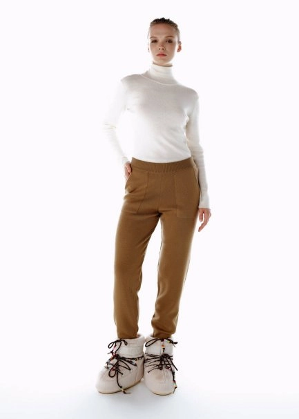 MERINO WOOL KNIT SPORTS PANTS CAMEL - 2