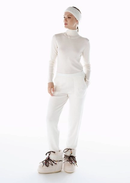 MERINO WOOL KNIT SPORTS PANTS ECRU - 3
