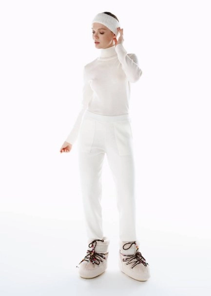 MERINO WOOL KNIT SPORTS PANTS ECRU - 4