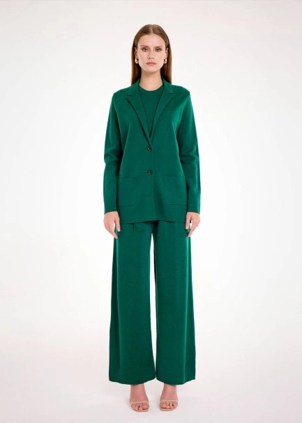 MERINO WOOL MALACHITE KNIT BLAZER JACKET - 2