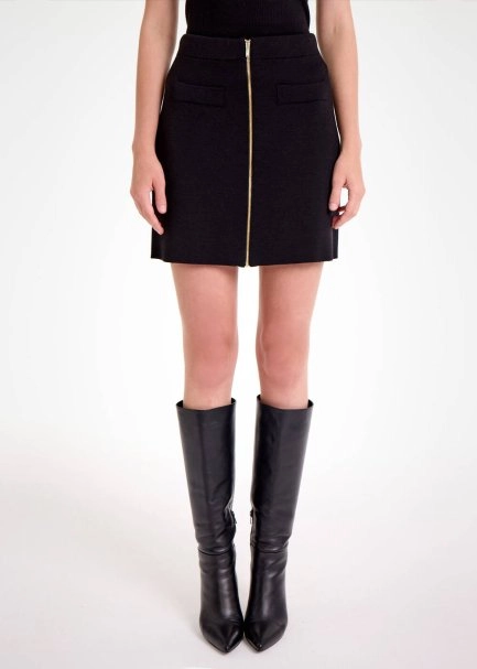 MERINO WOOL MINI KNIT SKIRT BLACK - 1