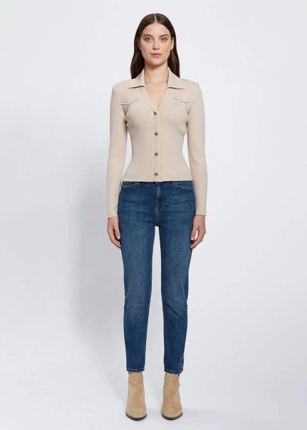 MERINO WOOL NATURAL KNIT TOP METALLIC BUTTONS - 2