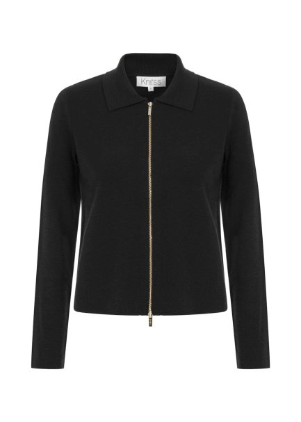 MERINO WOOL RICH BLEND BLACK KNIT JACKET - 6