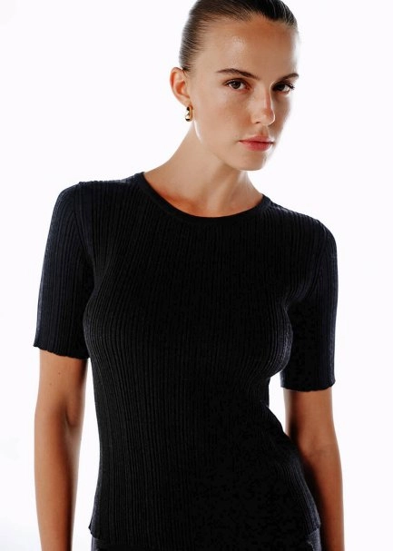 MERINO WOOL RICH BLEND BLACK KNIT TOP - 1
