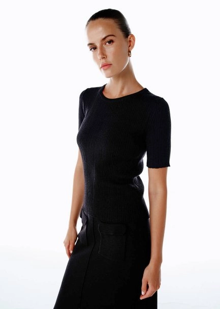 MERINO WOOL RICH BLEND BLACK KNIT TOP - 4