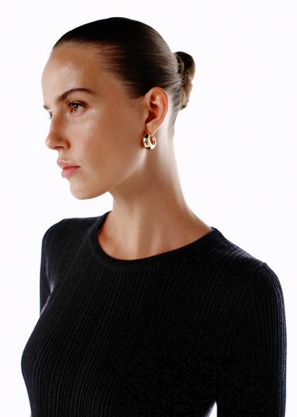 MERINO WOOL RICH BLEND BLACK KNIT TOP - 3