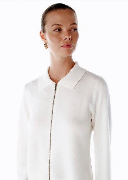 MERINO WOOL RICH BLEND ECRU KNIT JACKET - 1