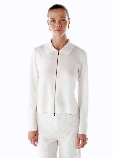 MERINO WOOL RICH BLEND ECRU KNIT JACKET - 4