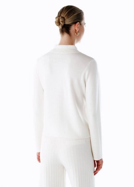 MERINO WOOL RICH BLEND ECRU KNIT JACKET - 5