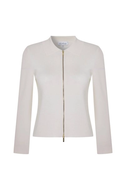 MERINO WOOL RICH BLEND ECRU KNIT JACKET - 6