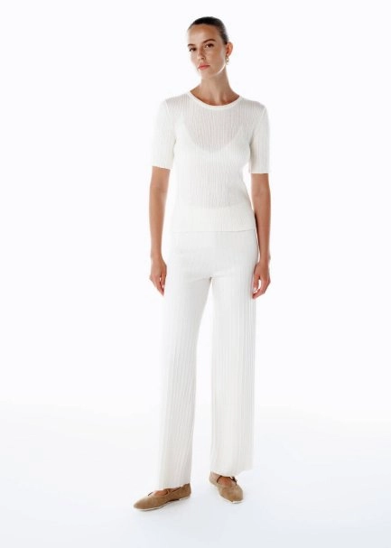 MERINO WOOL RICH BLEND ECRU KNIT TOP - 1