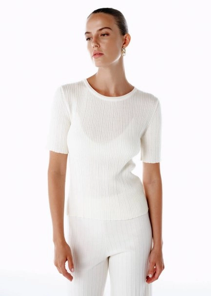 MERINO WOOL RICH BLEND ECRU KNIT TOP - 4