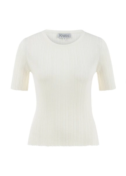 MERINO WOOL RICH BLEND ECRU KNIT TOP - 6