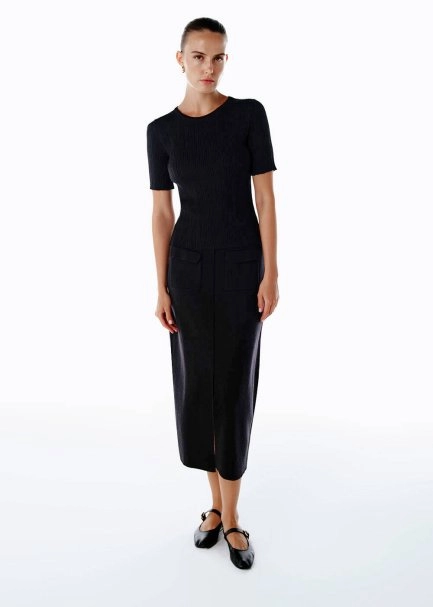 MERINO WOOL RICH BLEND KNIT SKIRT BLACK - 1