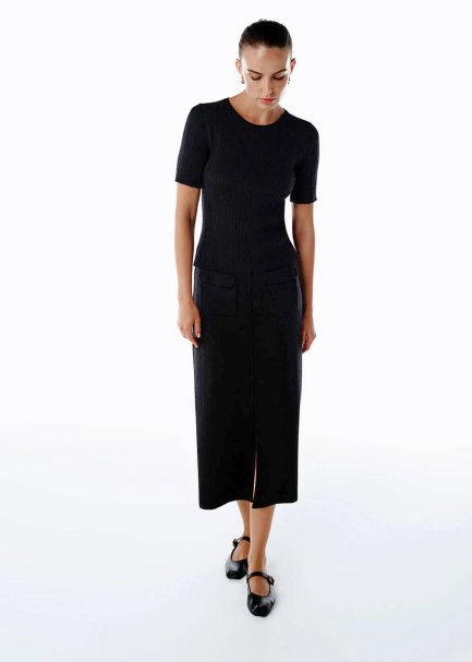 MERINO WOOL RICH BLEND KNIT SKIRT BLACK - 3