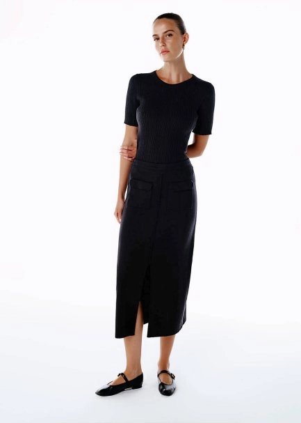 MERINO WOOL RICH BLEND KNIT SKIRT BLACK - 4