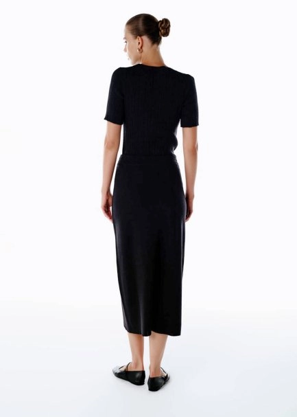 MERINO WOOL RICH BLEND KNIT SKIRT BLACK - 5