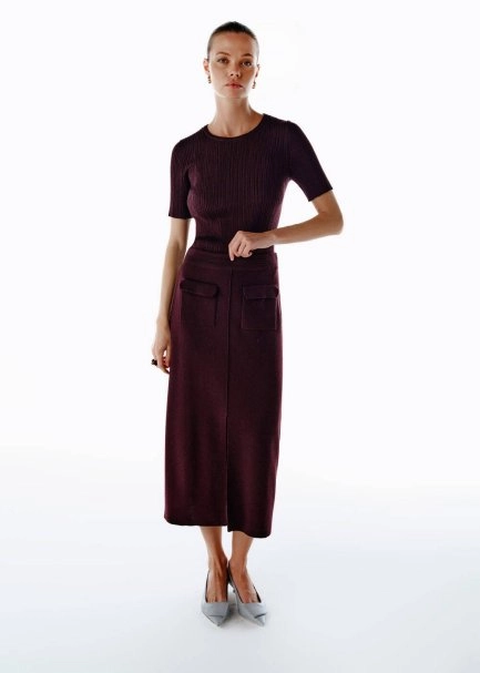 MERINO WOOL RICH BLEND KNIT SKIRT PLUM - 3