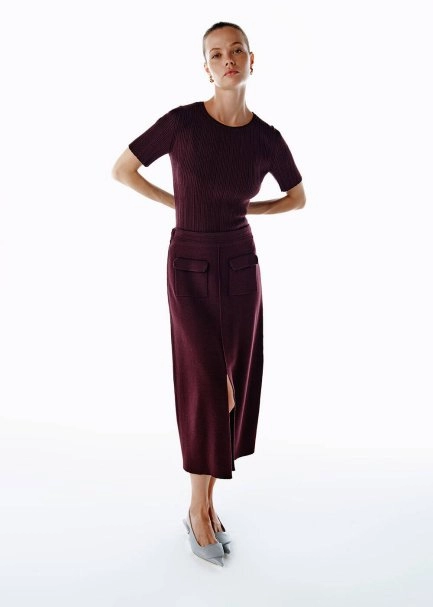 MERINO WOOL RICH BLEND KNIT SKIRT PLUM - 4