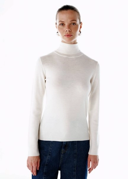 MERINO WOOL RICH BLEND KNIT TOP ECRU - 1